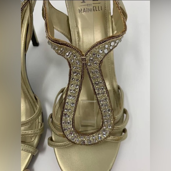 M By MARINELLI Shoes Jeweled Gold Heels Size 8.5 - Picture 4 of 9